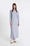 DeFacto Regular Fit Düğmeli Polo Yaka Basic Düz Uzun Kollu Pike Maxi Elbise D1404AX24AUBE748