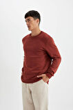 Regular Fit Bisiklet Yaka Kalın Basic Sweatshirt Kumaşı Basic Sweatshirt