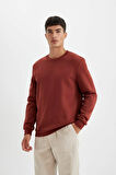 Regular Fit Bisiklet Yaka Kalın Basic Sweatshirt Kumaşı Basic Sweatshirt