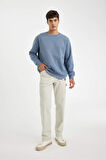 DeFacto Oversize Geniş Kalıp Bisiklet Yaka Kalın Basic Düz Sweatshirt T5139AZ24AUGR171