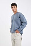 DeFacto Oversize Geniş Kalıp Bisiklet Yaka Kalın Basic Düz Sweatshirt T5139AZ24AUGR171