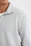 X7405 Comfort Regular Fit Rahat Kalıp Dik Yaka Fermuarlı Kalın Basic Düz Sweatshirt