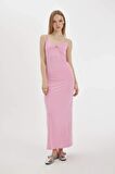 DeFacto Coool Slim Fit V Yaka Askılı Maxi Elbise D3608AX24SMPN253
