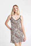 DeFacto V Yaka Leopar Desenli Askılı Mini Elbise D3545AX24HSBN323