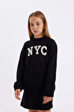 DeFacto Kız Çocuk Oversize Fit Bisiklet Yaka Kazak C6905A824AUBK27