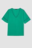 DeFacto Regular Fit V Yaka Kısa Kollu Bluz A5171AX24SMGN268