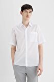 DeFacto Relax Fit Yazlık Polo Yaka Pamuklu Kısa Kollu Beyaz Gömlek C7598AX24SMWT34