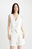 DeFacto Crop V Yaka Keten Karışımlı Blazer Yelek C7798AX24SMER105