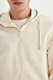 DeFacto Regular Fit Kapüşonlu İçi Yumuşak Tüylü Cepli Basic Düz Fermuarlı Sweatshirt X8331AZ24AUBG700