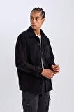 DeFacto Relax Fit Polar Uzun Kollu Siyah Gömlek A4782AX24WNBK81