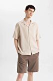 DeFacto Relax Fit Polo Yaka Pamuklu Yazlık Müslin Kısa Kollu Gömlek C7578AX24SMBG695