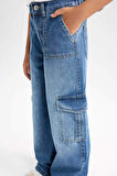 DeFacto Kız Çocuk Wide Leg Kargo Geniş Paça Jean Pantolon C8540A824AUNM28