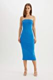 DeFacto Bodycon Vücudu Saran Straplez Fitilli Kaşkorse Kolsuz Midi Elbise D4440AX24HSBE124