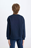 DeFacto Erkek Çocuk Lacivert Oversize Geniş Kalıp Bisiklet Yaka Baskılı Kalın Sweatshirt C9809A824WNNV248