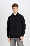 DeFacto Oversize Geniş Kalıp Kapüşonlu Cepli Basic Düz Sweatshirt Y1237AZ24AUBK81