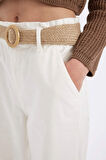 DeFacto Gabardin Kumaş Pantolon Paperbag Cepli Yüksek Bel Duble Paça Basic Düz Kemerli D3781AX24AUER98