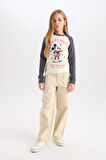DeFacto Kız Çocuk Disney Mickey & Minnie Crop Bisiklet Yaka Fitilli Kaşkorse Uzun Kollu Tişört D2830A824AUER233