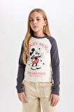 DeFacto Kız Çocuk Disney Mickey & Minnie Crop Bisiklet Yaka Fitilli Kaşkorse Uzun Kollu Tişört D2830A824AUER233