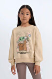 DeFacto Kız Çocuk Star Wars-Mandalorian Relax Fit Bisiklet Yaka Sweatshirt D2822A824WNBG387
