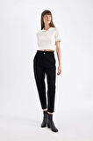 DeFacto Paperbag Gabardin Kumaş Pantolon Yüksek Bel Cepli Basic Düz Standart Paça S2790AZ24WNBK81