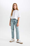 DeFacto Kız Çocuk Mom Fit Yırtık Detaylı Dar Paça Jean Pantolon D3524A824WNNM28