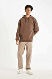 DeFacto Kahverengi Relax Fit Kapüşonlu Baskılı Sweatshirt Y9652AZ24AUBN105