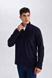 DeFacto Lacivert Tüylenme Yapmayan Soğuk Geçirmez Regular Fit Dik Yaka Fermuarlı Polar Sweatshirt Y3996AZNSNV28