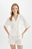 DeFacto Regular Fit Polo Yaka Müslin Kısa Kollu Gömlek D5009AX24HSWT32