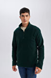 DeFacto Yeşil Tüylenme Yapmayan Soğuk Geçirmez  Regular Fit Dik Yaka Fermuarlı Polar Sweatshirt Y3996AZNSGN245