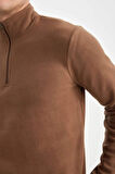 DeFacto Kahverengi Tüylenme Yapmayan Soğuk Geçirmez  Regular Fit Dik Yaka Fermuarlı Polar Sweatshirt Y3996AZNSBN267