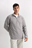 DeFacto Gri Tüylenme Yapmayan Soğuk Geçirmez Regular Fit Dik Yaka Fermuarlı Polar Sweatshirt Y3996AZNSGR307