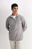 DeFacto Gri Tüylenme Yapmayan Soğuk Geçirmez Regular Fit Dik Yaka Fermuarlı Polar Sweatshirt Y3996AZNSGR307