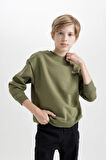 Erkek Çocuk Yeşil Oversize Fit Geniş Kalıp Bisiklet Yaka Sırt Baskılı Sweatshirt