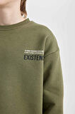 Erkek Çocuk Yeşil Oversize Fit Geniş Kalıp Bisiklet Yaka Sırt Baskılı Sweatshirt