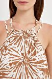 DeFacto A Kesim Halter Yaka Desenli Vual Kolsuz Maxi Elbise D4155AX24HSER105