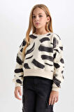 DeFacto Kız Çocuk Desenli Bisiklet Yaka Sweatshirt D3018A824WNBG734