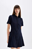 DeFacto Polo Yaka Basic Düz Kısa Kollu Pileli Mini Elbise D4203AX24AUNV245