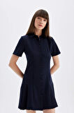 DeFacto Polo Yaka Basic Düz Kısa Kollu Pileli Mini Elbise D4203AX24AUNV245