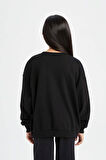 DeFacto Kız Çocuk Oversize Geniş Kalıp Bisiklet Yaka Atatürk Baskılı Sweatshirt D4187A824WNBK81