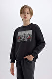 DeFacto Erkek Çocuk Bisiklet Yaka Baskılı Kalın Sweatshirt D3038A824WNAR206