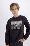 DeFacto Erkek Çocuk Bisiklet Yaka Baskılı Kalın Sweatshirt D3038A824WNAR206