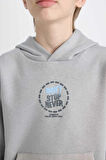 DeFacto Erkek Çocuk Gri Kapüşonlu Sırt Baskılı Sweatshirt D3049A824WNGR130