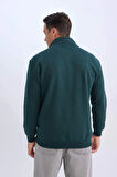 D2167 Relax Fit Dik Yaka Fermuarlı Baskılı Kalın Sweatshirt