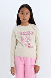 DeFacto Kız Çocuk Cropped Fit Bisiklet Yaka Baskılı Fitilli Kaşkorse Uzun Kollu Tişört D3430A824WNBG734