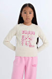 DeFacto Kız Çocuk Cropped Fit Bisiklet Yaka Baskılı Fitilli Kaşkorse Uzun Kollu Tişört D3430A824WNBG734