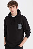 Relax Fit Kapüşonlu Baskılı Kalın Sweatshirt