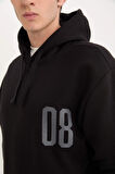 Relax Fit Kapüşonlu Baskılı Kalın Sweatshirt