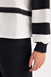 DeFacto Relax Fit Polo Yaka Çizgili Kalın Sweatshirt D5944AX24AUBK81