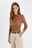 DeFacto Slim Fit Dar Kesim Kayık Yaka Basic Düz Uzun Kollu Bluz D5300AX24AUBN529