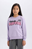 DeFacto Kız Çocuk Relax Fit Bisiklet Yaka Baskılı İçi Yumuşak Tüylü Sweatshirt D1552A824WNPR251